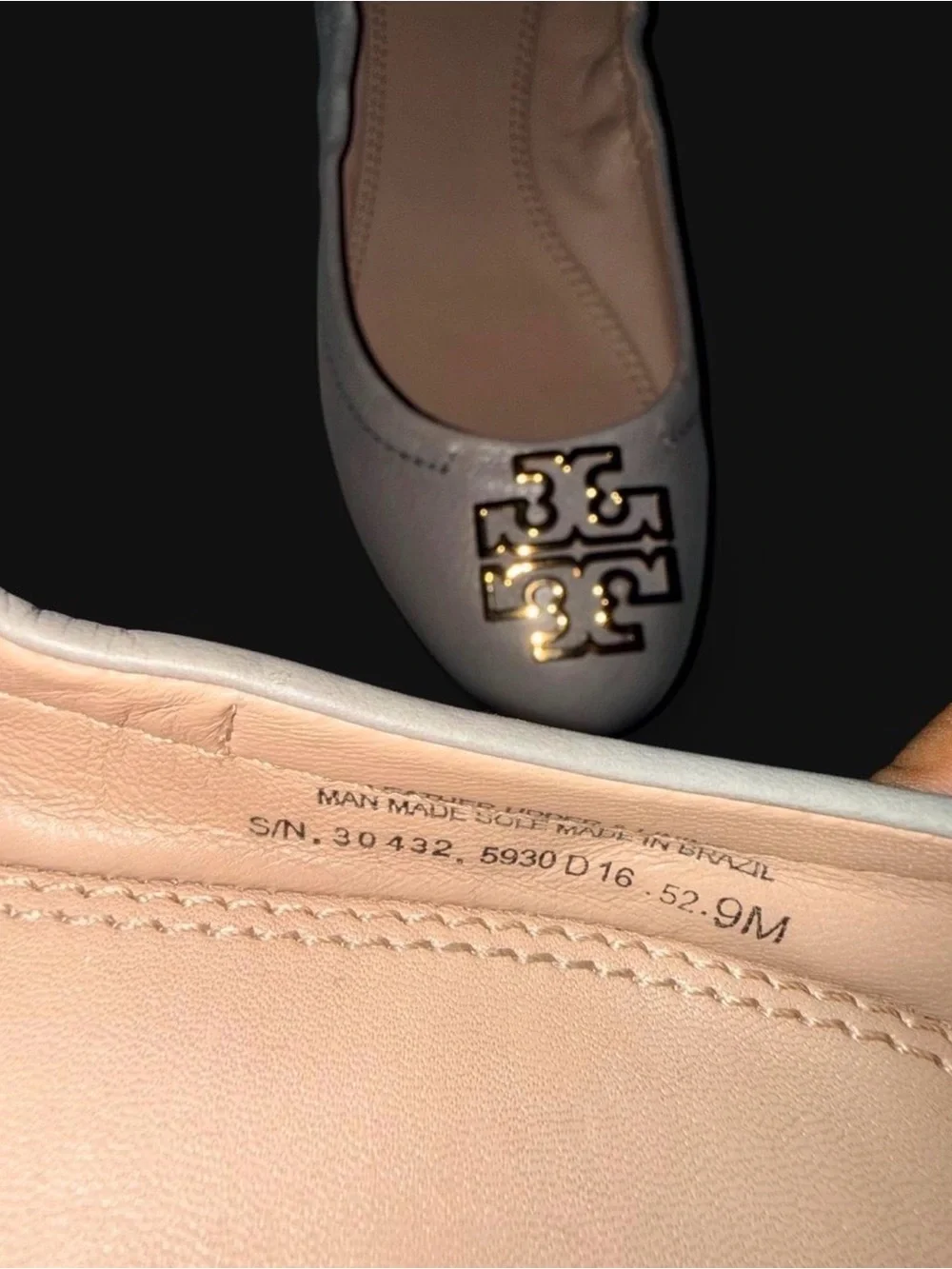 Tory Burch Metallic Champagne Reva Ballet Flats Size 9